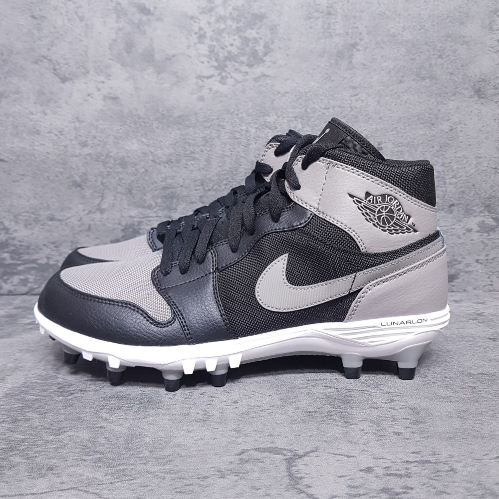 NIKE Air Jordan 1 TD Mid Shadow Grey Football Cleats Mens 8 Black Grey‎ Lunarlon